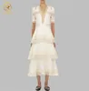 Kvinnor Cascading Ruffle Summer Self Portrait Dress Short Sleeve Lace Patchwork Maxi Long Vestidos 2105205581888