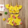 Kleidung Sets Baby Sommerkleidung Kind Kinder Mädchen Blumenoutfits Schulterweste Kurzhose 2pcs Set lässiger Sonnenanzug 1-6y