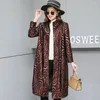 Giacca in pelle da donna Donna Streetwear Cappotti in vera pelle di pecora Giacca a vento stampata vintage Autunno Slim Fit Elegante Overc2024