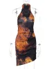 Jurk Hugcitar Tie Dye Mouwloze Backless Knop Onregelmatige Sexy Bodycon Mini Prom Dress 2023 Zomer Vrouwen Party Night Club Outfit