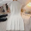 Casual Dresses Harajpoo Hälfte Rollkragen Einfarbig Ärmellose Weste Kleid Frauen Frühling Sommer 2024 Koreanische Feste Dünne Gestrickte Kurze