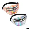 Aufbewahrungstaschen Holographische Fanny Pack Sport Taille Tasche mit Reißverschluss Verstellbarer Gürtel Hologramm Metallic Farbe Klar Mode PU für Frauen M Dhw01