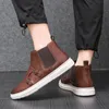 Chaussures vulcanisées noires pour hommes, baskets montantes avec boucle en métal marron à enfiler, en cuir Pu, mocassins de taille 38 à 46