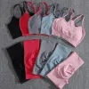 Set Athvotar 2 Piece Set Women Seamless Sport Set High midje Sport Short Höj upp tights Sexig BRA Solid Sport Fitness Tracksuit