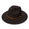 Luckylianji Retro Kid Child Vintage 100% Wool Wide Brim Cap Fedora Panama Jazz Bowler Hat Leather Band 54CM Justerat Y200110247E