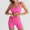 Ensemble de yoga côtelé sans couture pour femmes, ensemble de 2 pièces, short de gymnastique et hauts courts, soutien-gorge, ensemble de fitness, costume d'activité J240305