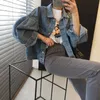 Damenjacken Jacken Koreanische blaue Frauen Denim einreihige Plissee Puffärmel kurze Herbst Chaqueta Mujer Jeans 240305