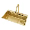 Kitchen Sinks Gold 304 Stainless Steel Kitchen Waterfall Sink Vegetable Washing Basin Large Single Slot Middle And Lower Thickened Dro Dhs8X