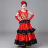 Stage Wear 2024 Spanish Costume Girl Long Red Flamenco Dress Costumes For Kids Clothes Ballroom Skirt Girls Child Dance Dresses