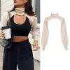 Pullovers Women Lantern Long Sleeve Sweater Sexy Hollow Out Turtleneck Solid Color Crop Top Ribbed Knit Loose Shrug Cover Up