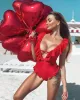 Roupa de banho 2023 sexy monokini vermelho plissado maiô senhora bodysuit monokinis banho feminino uma peça mergulho maiô nadar wear