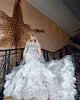 Arabe Aso Ebi blanc sirène robe de mariée perles cristaux dentelle détachable train robes de mariée robes