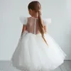 Girl Dresses Tulle Flower Ruffles Sleeve Pearls Ball Gown Gilrs Pageant Dress Little Kids First Communion