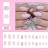 Pregos Falsos 24 pcs Rosa Falso Prego Longo Oval Francês Styly Brilhando Cobertura Completa Press On DIY Destacável Manicure Dica