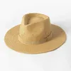 Breda brimhattar hink hattar 2023 Nytt vanligt band Panama Straw Hats for Women Summer Beach Hats Wide Brim Sun Hat Funeral Church Derby Fedora Cap Upf50+ J240305