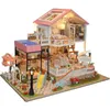 LED Light Doll House Miniature Diy Dollhouse Handmad Furnitures en bois Femuez jouet jouet pour enfants Gift d'anniversaire 240223