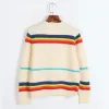 Cardigans 2022 new Casual Rainbow Striped Jacquard Thick Women Sweater Fall Winter New Loose Plus Size Outwear Cardigan tops