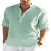 Haute qualité hommes printemps/été à manches longues coton lin chemise affaires décontracté ample T-shirt petit haut S-5XL 240305