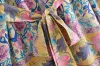 シャツ2021ボヘミア女性ピーコックバードフラワープリント着物シャツホリデービーチネクタイボウサッシミッドロングカーディガンサマーブラウスボーホートップス