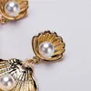 Stud Earrings Vintage Gold Color Shell Imitation Pearl Anti No Allergic Piercing For Women Gift Jewelry