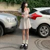 Dress Mini Dresses Women Summer Hollow Out Sexy College Lovely Girls Dating French Style Trendy Students Sweet Aline Puff Sleeve New