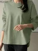 Blusa elegante de manga comprida topos de malha feminina blusa irregular zanzea moda escritório camisa básica senhoras trabalho blusas outono mujer