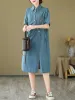 Dress Oversized Denim Summer Midi Dress Women Pleated Casual Loose Shirt Ladies Dresses Vintage Fashion Dress Woman 2023