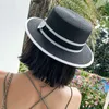 Wide Brim Hats Bucket Hats New Summer Womens Rowing Beach Hat Wide Silk Womens Casual Panama Hat Womens Classic Flat Bow Knot Straw Hat J240305