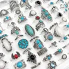 Pierścienie zespołowe 50/PCS/partia vintage boho blue kamienne turkusowe pierścionki dla kobiet hurtowe mieszanka stylów etnicznych palców zestaw biżuterii prezenty L240305