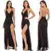 Dress Gold Summer Split Apparel Sexy Women Dress Backless Vintage Dress Sequin Tassel Party Club Wear Maxi Floor Length Dress