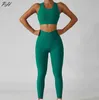 Tute da donna 2 pezzi tuta da atletica leggera da donna senza cuciture set da yoga a coste corsa esercizio abbigliamento sportivo abbigliamento da palestra reggiseno fitness gamba alta sport J240305