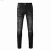 Jeans pour hommes Jeans de créateur violet pantalons pour hommes hommes américains haute rue argent patchwork déchiré cuir couple style commerce extérieur transfrontalier noir 240305