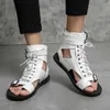 Novas sandálias para homens preto branco fivela cinta sandálias de verão moda artesanal couro do plutônio sapatos masculinos