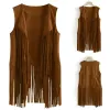 Waistcoats Women Cardigan Sleeveless Faux Suede Leather Jacket Motorcycle Style Vest Tops Fashion Imitation Ethnic Suede Tassel Fringe Vest