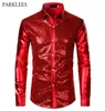 Men039s camisas casuais vermelho metálico lantejoulas glitter camisa masculina 2021 festa discoteca traje de halloween chemise homme palco performance3238516