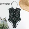 New Beach Bikini Fashion Lingge Butterfly Printed Womens One Piece Swimsuit Slim Fit and Hanging Neck