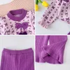 Clothing Sets Bear Leader Girls' Autumn/Winter Knit Set Ruffled Geometric Print Bow Hair Ball Top Pants Two Piece Sweater