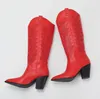 Stiefel Rot Strass Cowboy Für Frauen Kniehohe 2024 Onkogene Mode Gestickte Western Cowgirl Winterschuhe