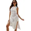 Cover-up Mode Nieuwe Losse Sexy Cover Up Ronde Hals Beachwear Gebreide Holle Split Strandrok Effen Mouwloze Dames Badmode CoverUps