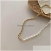 Chokers 2021 Female Minimalist Twist Chain Necklaces For Women Freshwarer Pearl Diso Ball Heart Lock Pendant Necklace Jewelry Gift1 Dhvgf