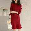 Abito lavorato a maglia Abito femminile Abbigliamento Rosso Abiti da donna all'uncinetto Sexy audace 2023 Autunno e inverno Vintage moda coreana Hot sensuale