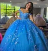 3D Floral Sequin Applique Quinceanera Dress Blosly Tiulle Ball Meksykańska pigince Słodka 15/16 Suknia przyjęcia urodzinowa na 15. dziewczyna dramat zimowa gala gali balowej poza shack