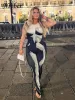 Suits Nibber Body 3D Print Women Two Piece Set ärmlös Oneck Vest + Hög midja Skinny Pants Female Matched Outfits Tracksuit