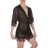 Herren-Nachtwäsche CLEVER-MENMODE Herren-Mesh-Roben, Spitze, sexy Bademantel, Nachtwäsche, Pyjamas, Freizeit, transparentes Nachthemd, Homewear, Kimono