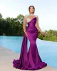 Peach Elegant Black Purple Mermaid aftonklänningar Hög nacke rena applikationer Pärlor Illusion Långärmad veck Ruffles Formella OCN Prom -klänningar BC16781