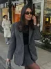 Traf Spring Women Fashion Grey Sets Woman Pinstripes Pockets Slim Blazer Płaszcz Zapip
