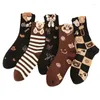Women Socks 5 Pairs Women's Autumn/winter Feather Yarn Cartoon Bear Thermal Stocks Versatile Cute Mid Tube For