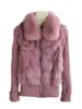 Fur QIUCHEN 2022 Free shipping Brand New natural rabbit fur jacket detachable sleeves with real fox fur collar real rabbit fur coat