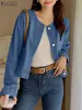 Vestes ZANZEA printemps femmes mode O cou à manches longues solide vêtements d'extérieur élégant boutons vers le bas jean vestes Chaqueta décontracté Denim bleu manteaux