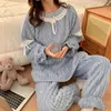 Frauen Nachtwäsche 2024 Winter süße Spitze Prinzessin Langarm Dicke warme Flanellpyjama Sets für Frauen Koreanisch niedliche Heimkleidung zu Hause